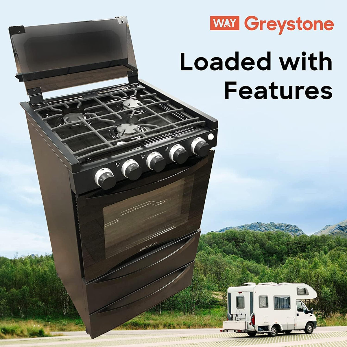 12 Volt 21 Inch Black RV Gas Range and Cooktop C905230