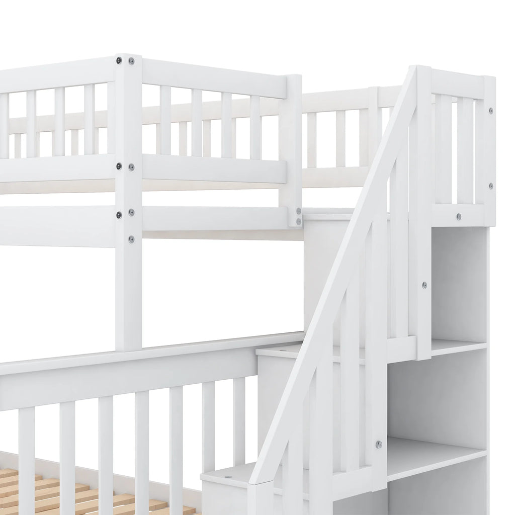 Twin Over Full Bunk Bed with Trundle and Stairs, White X43041