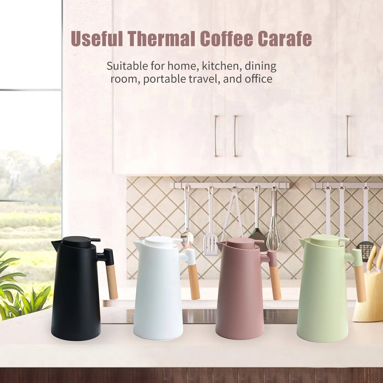 1L Double Walled Thermal Coffee Carafe with Wood Handle F185763