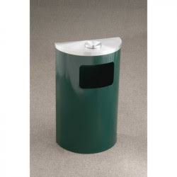 6 Gal Half Round Wall Receptacle, Hunter Green/Satin Alum X55355