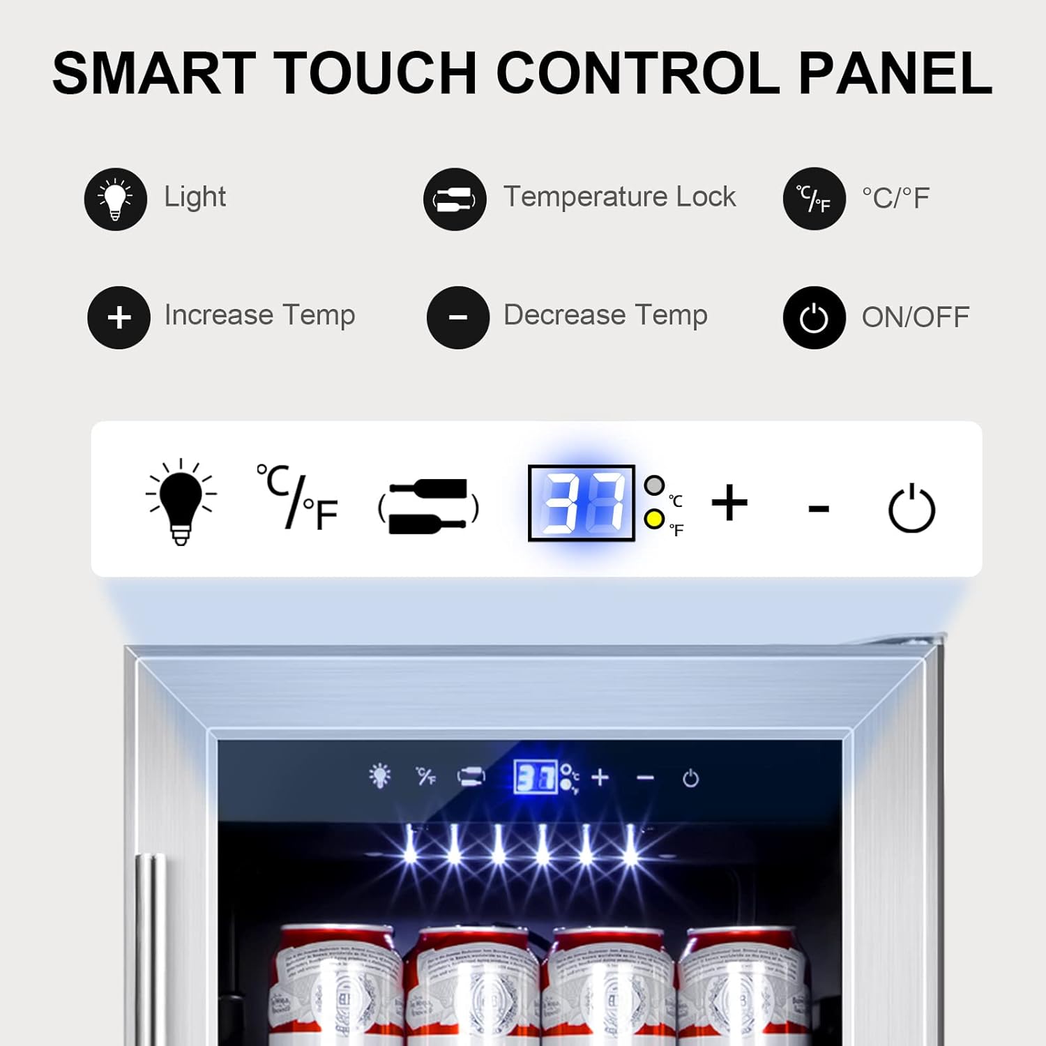 Mini Fridge 15 Inch Beverage Refrigerator Cooler, 130 Can, Glass Door L7321
