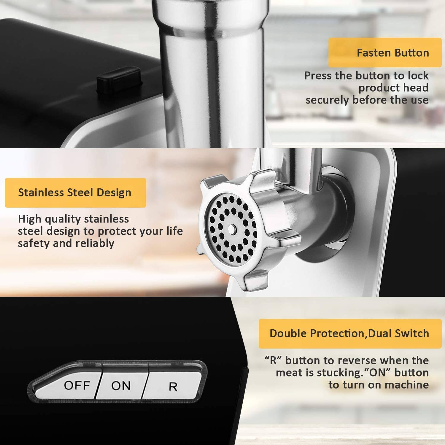 2000W Stainless Steel Electric Meat Grinder with 3 Grinding Plates Q926539