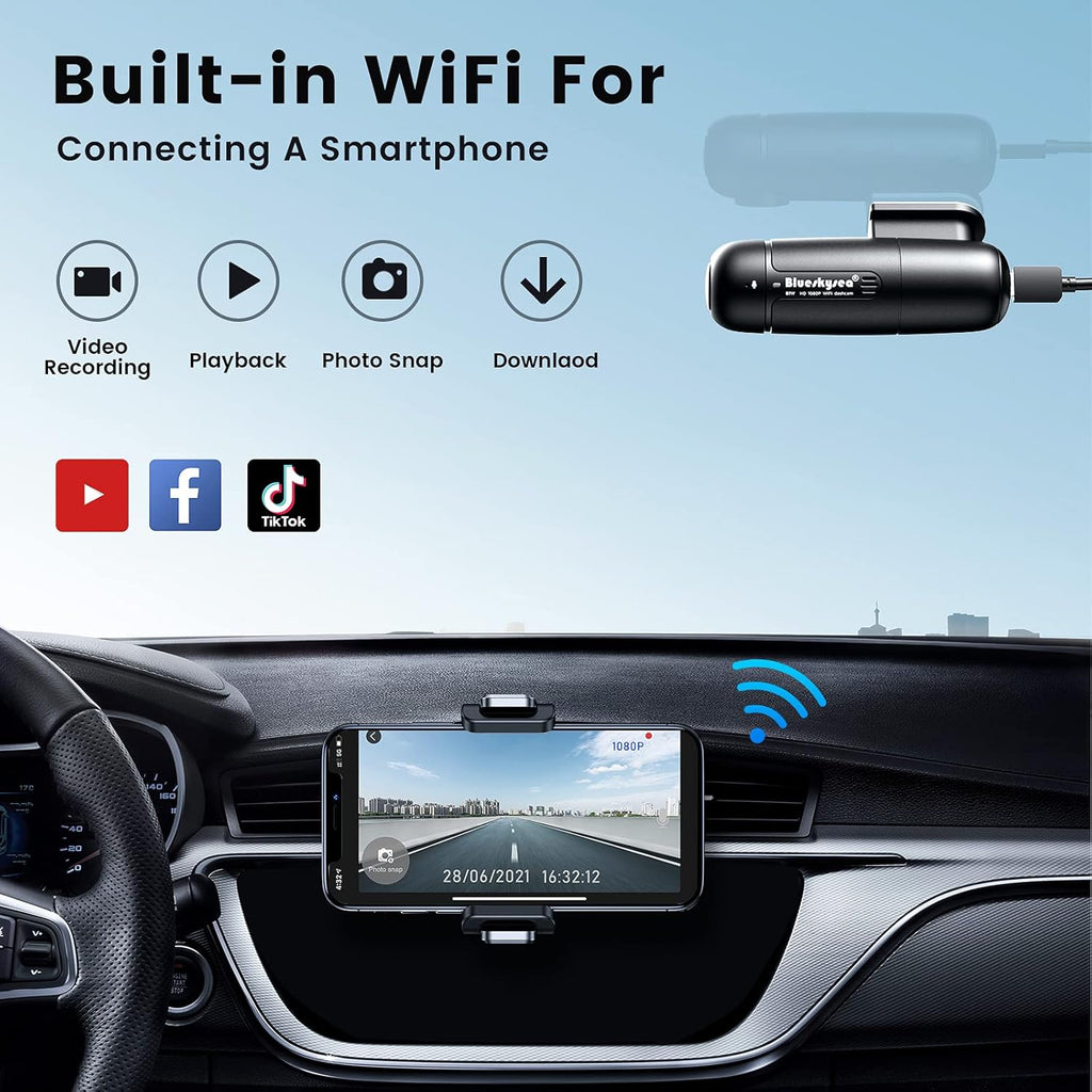 Small WiFi Dash Cam Camera 1080p 30fps G-Sensor Loop Recording Pack of 2 F6347