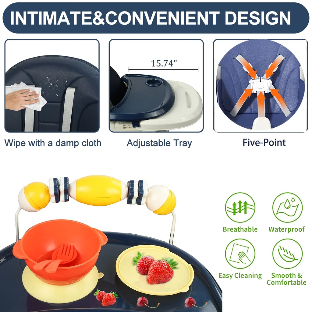 4-in-1 Baby Highchair with Five-Point Snap Button, Blue G346