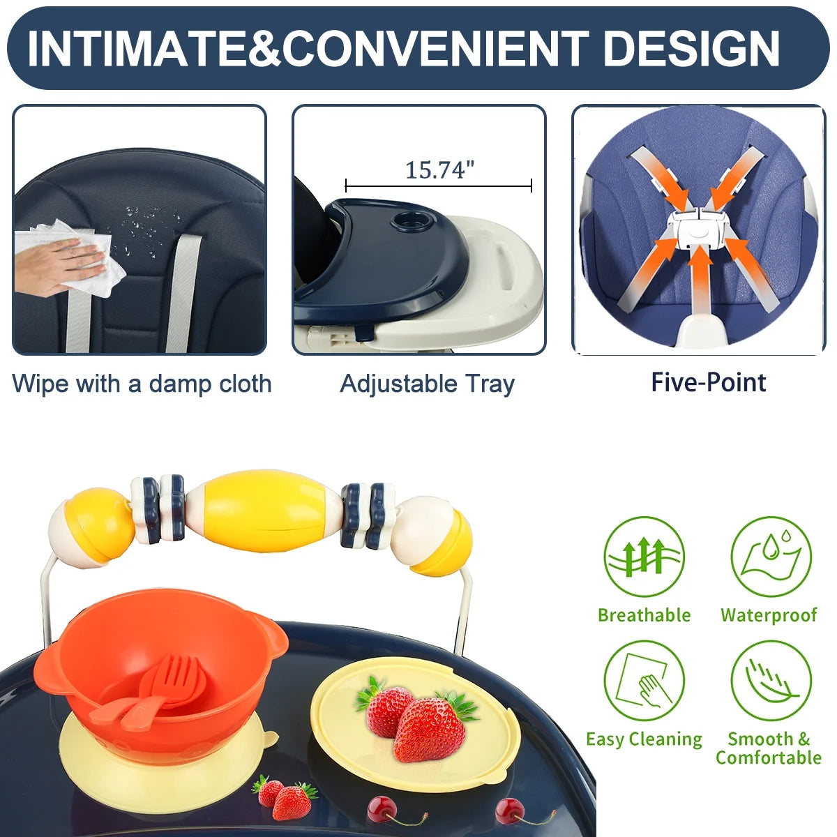 4-in-1 Baby Highchair with Five-Point Snap Button, Blue G346