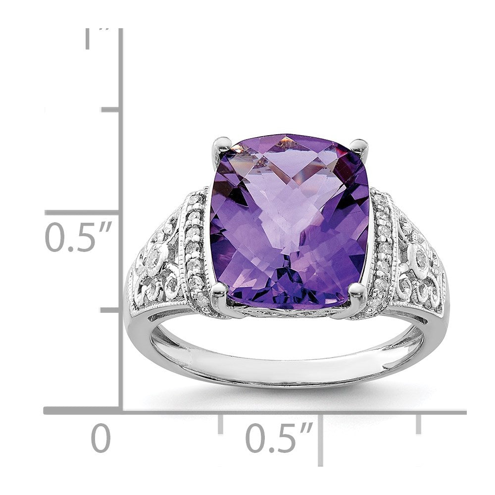Sterling Silver Amethyst & Diamond Ring F359