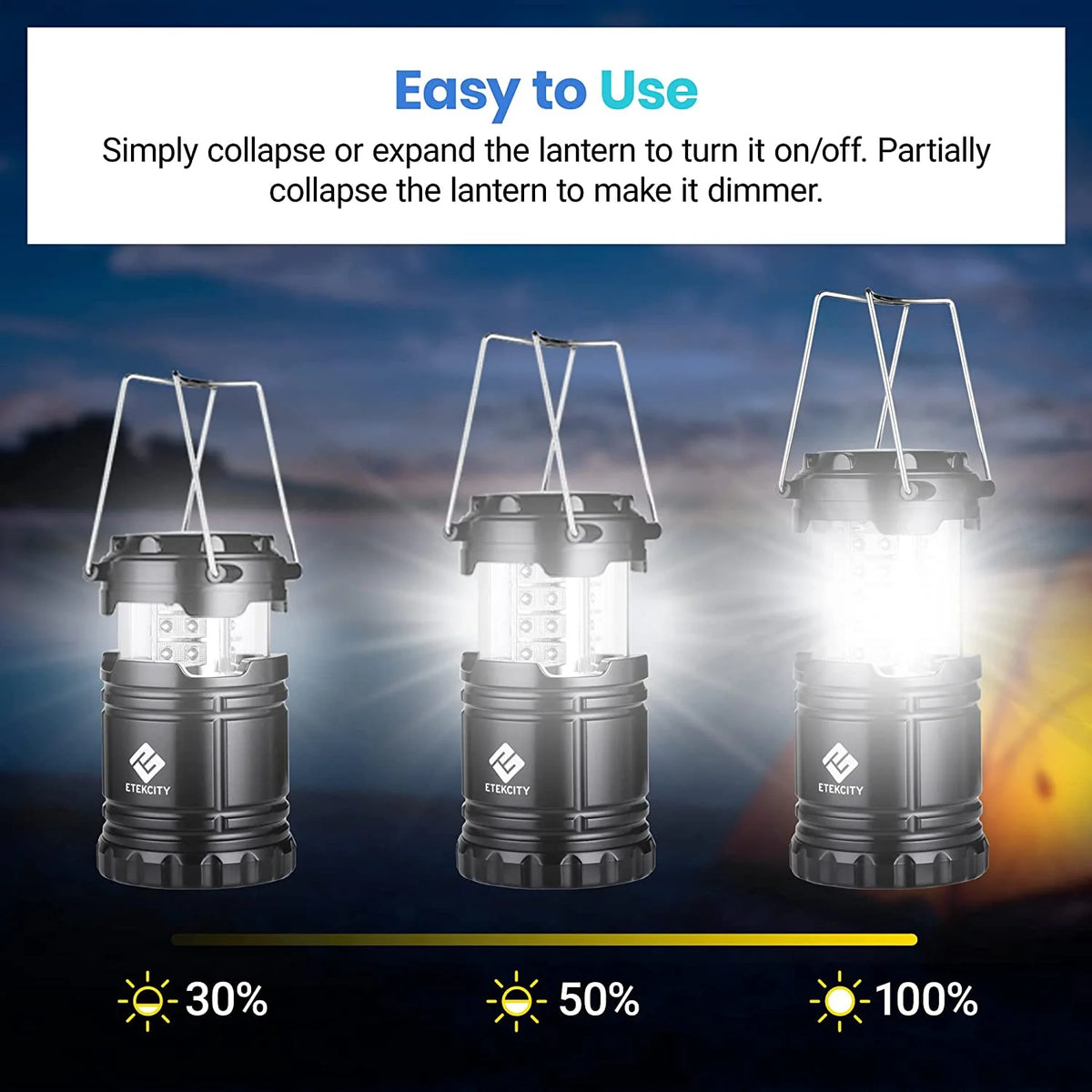 4 Pack Portable LED Camping Lantern with 12 AA Batteries, Black, Collapsible Y40686