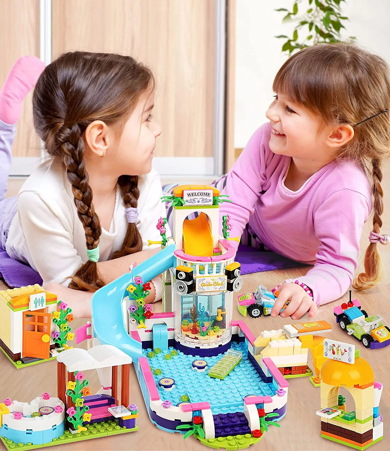 727 Pieces Pool Building Blocks Set with Toy Juice Bar and Hot Tub L271807