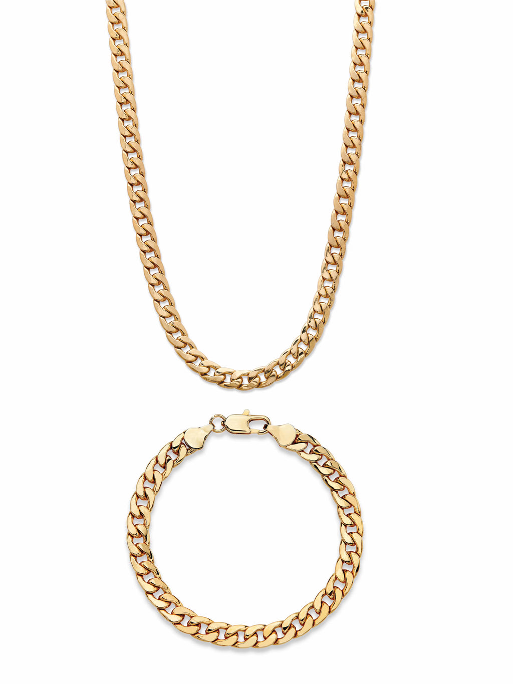Men's Curb-Link Chain Necklace and Bracelet Set 20" 8" Gold Ion-Plated A5263