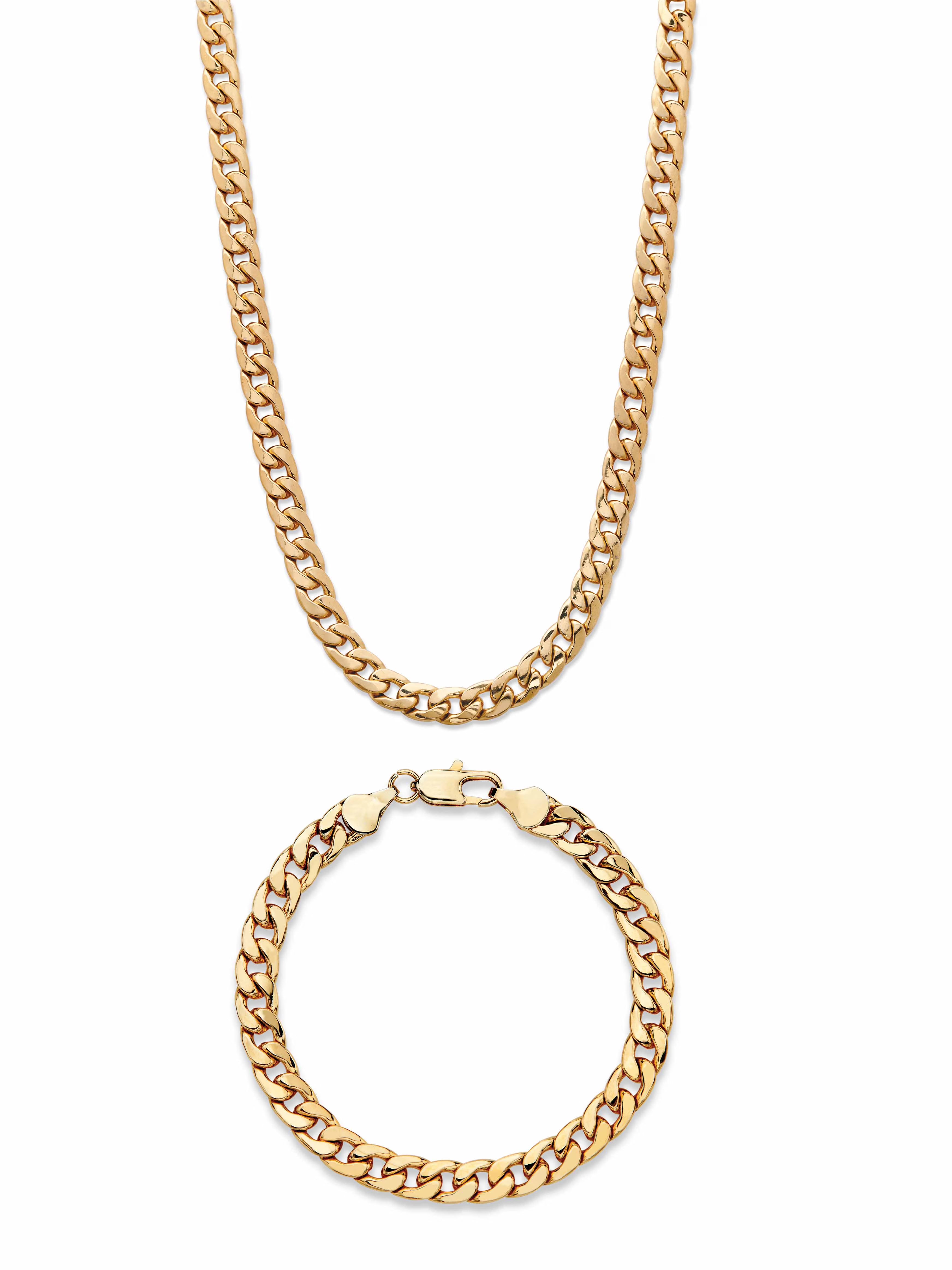 Men's Curb-Link Chain Necklace and Bracelet Set 20" 8" Gold Ion-Plated A5263