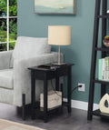 Black Flip Top End Table with Charging Station and Shelf V41011
