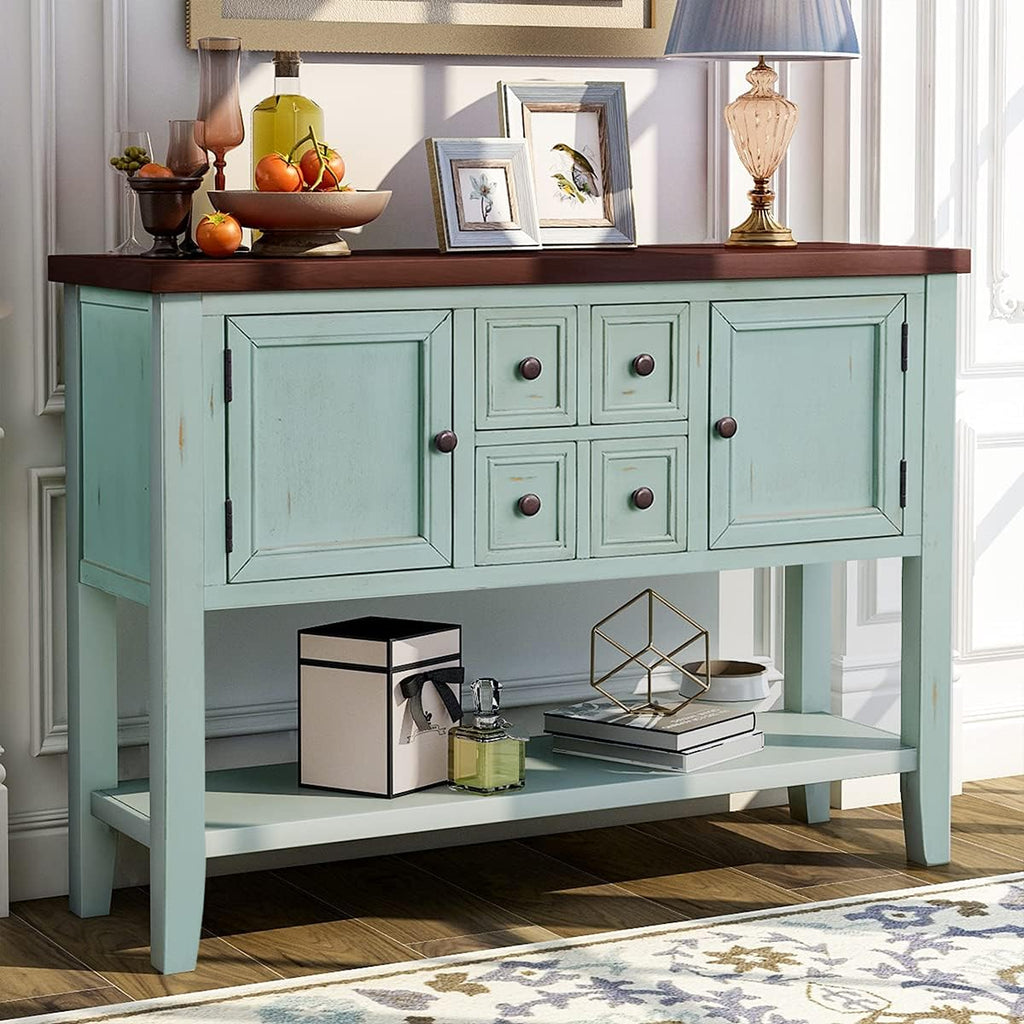 Antique Blue Buffet Table with Bottom Shelf I98253