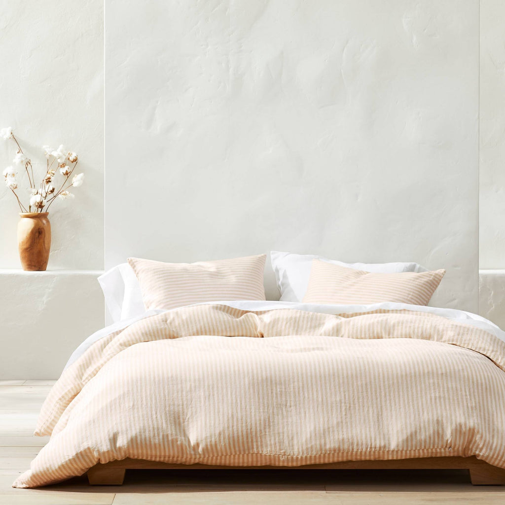 White/Natural Stripe Linen Duvet & Sham Set F18166