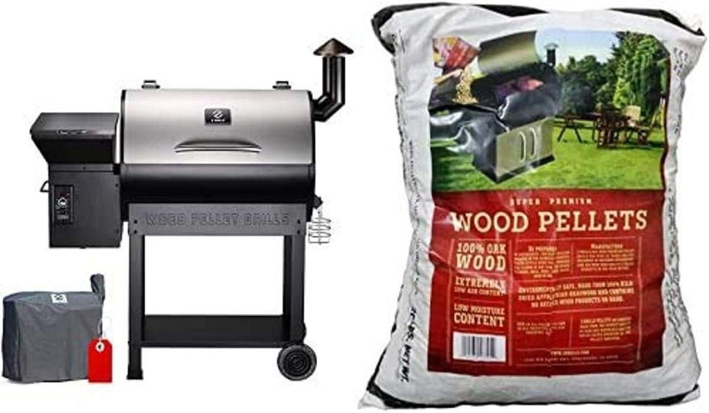 Wood Pellet Grill & Smoker with Auto Temperature Control, 700 sq in & American Oak Hard Wood Pellet 20 Lb T497