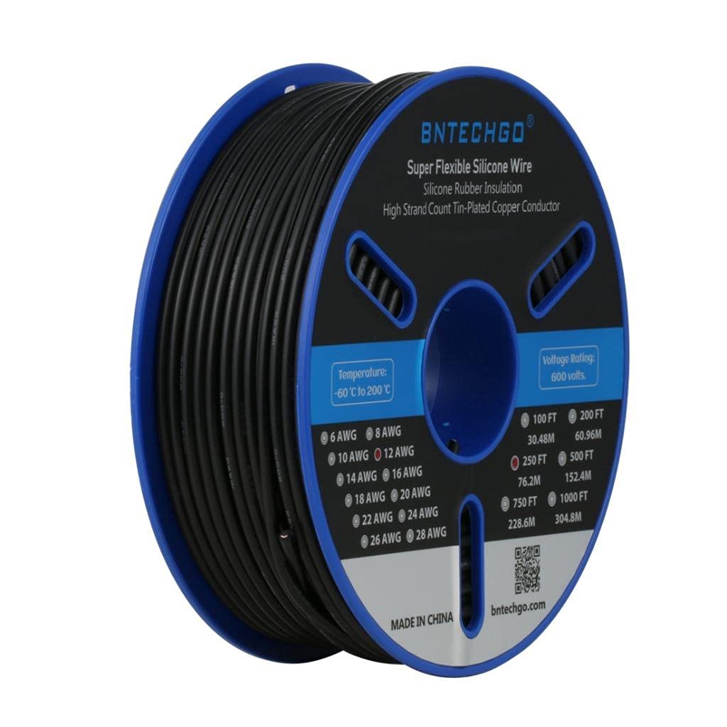 12 Gauge Silicone Wire Spool 100 ft Black Flexible 12 AWG Stranded Tinned Copper Wire Pack of 2 A33082