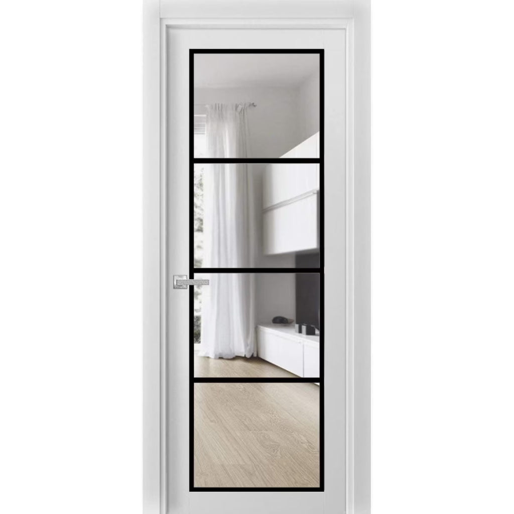 White Silk Clear Glass Single French Door R21678