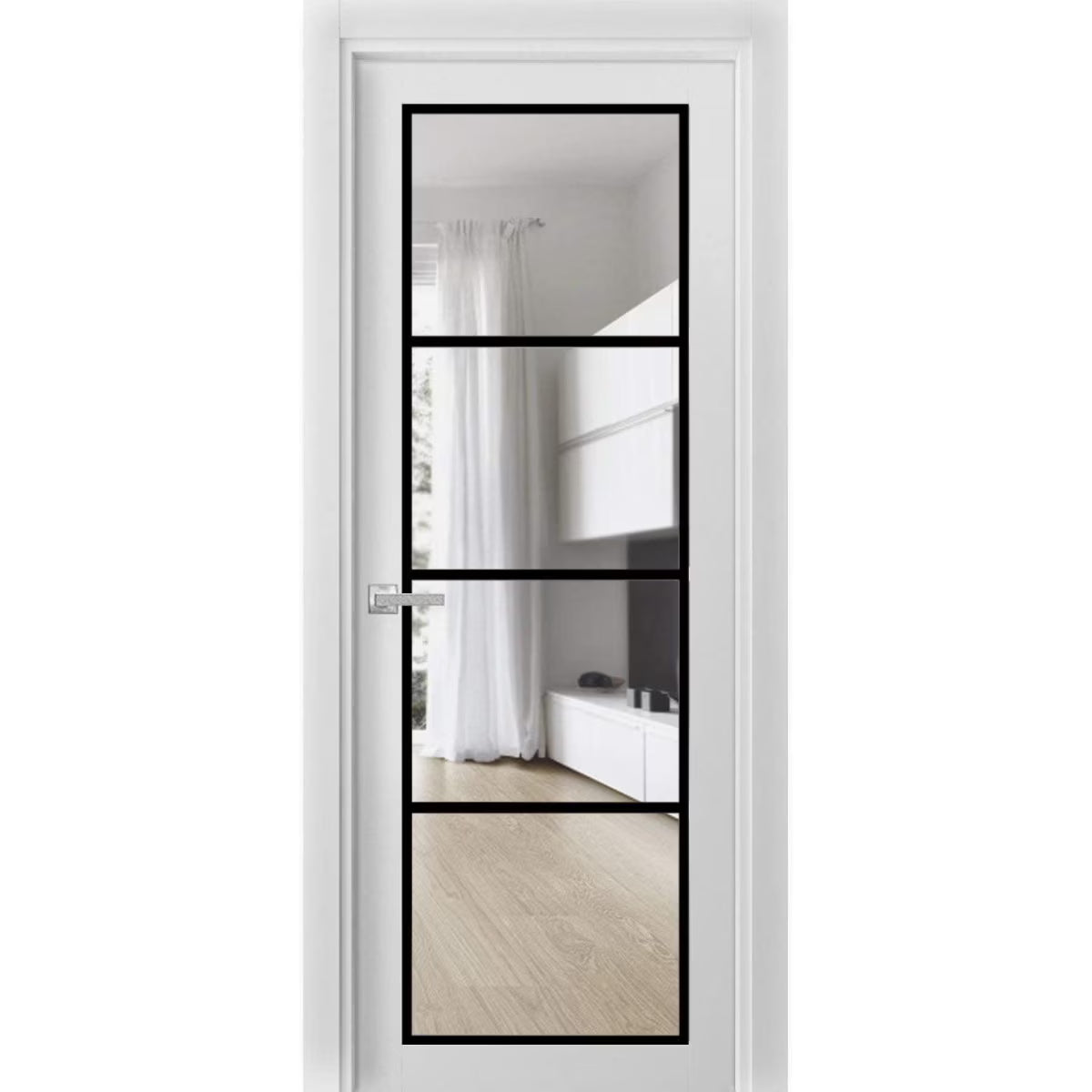 White Silk Clear Glass Single French Door R21678