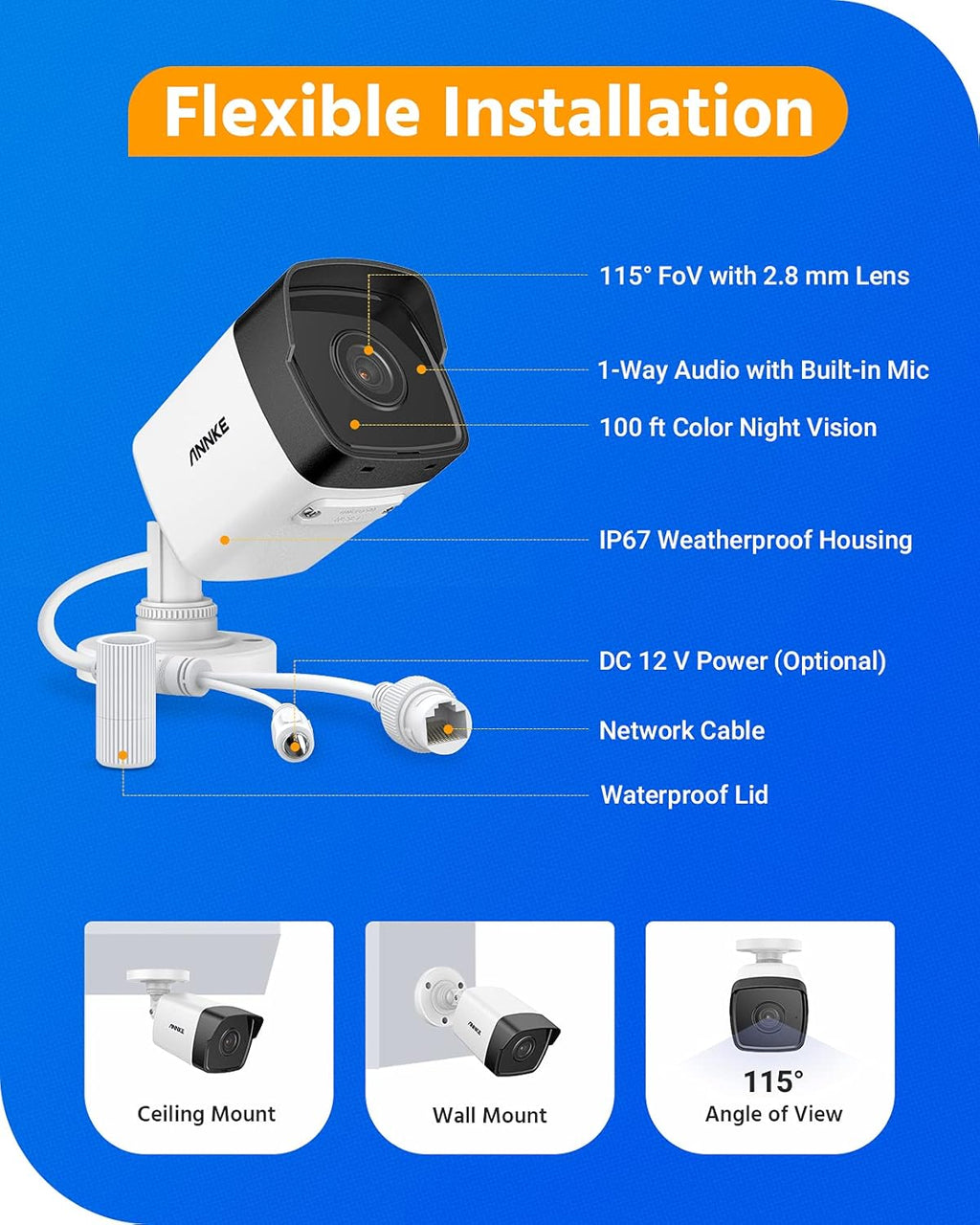 5MP PoE Outdoor Bullet Security Camera with 2.8mm Lens L624513