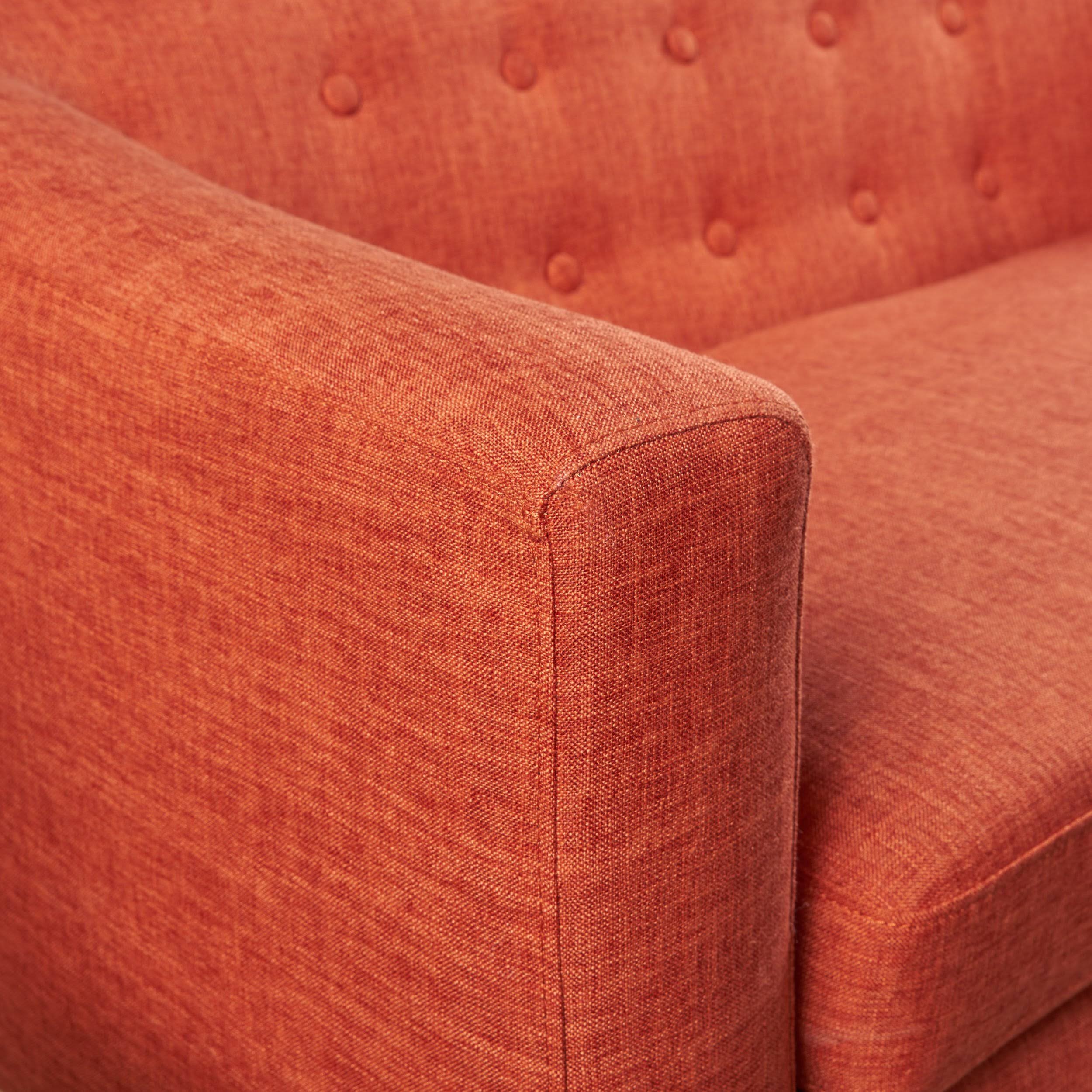 Muted Orange Fabric Mid Century Loveseat E48307