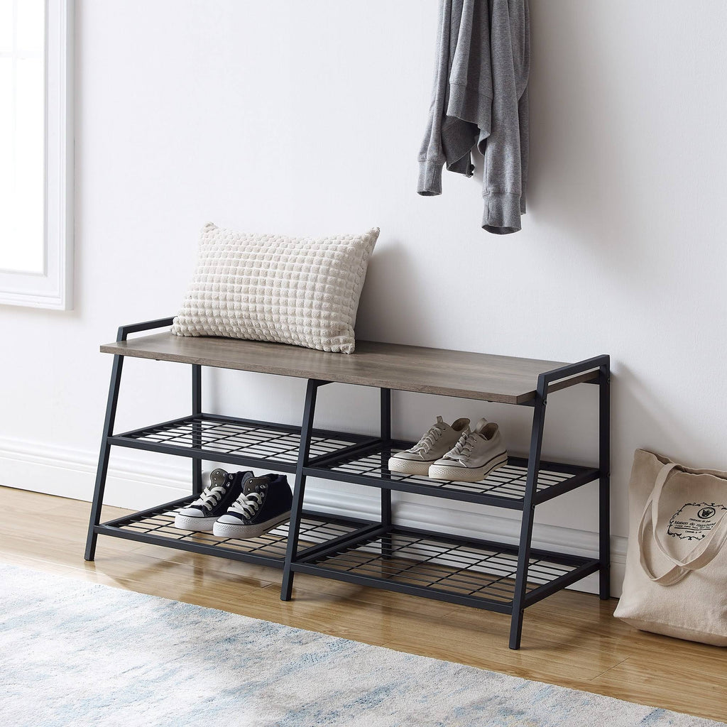 Industrial Shelf Entry Bench Grey Wash G485835