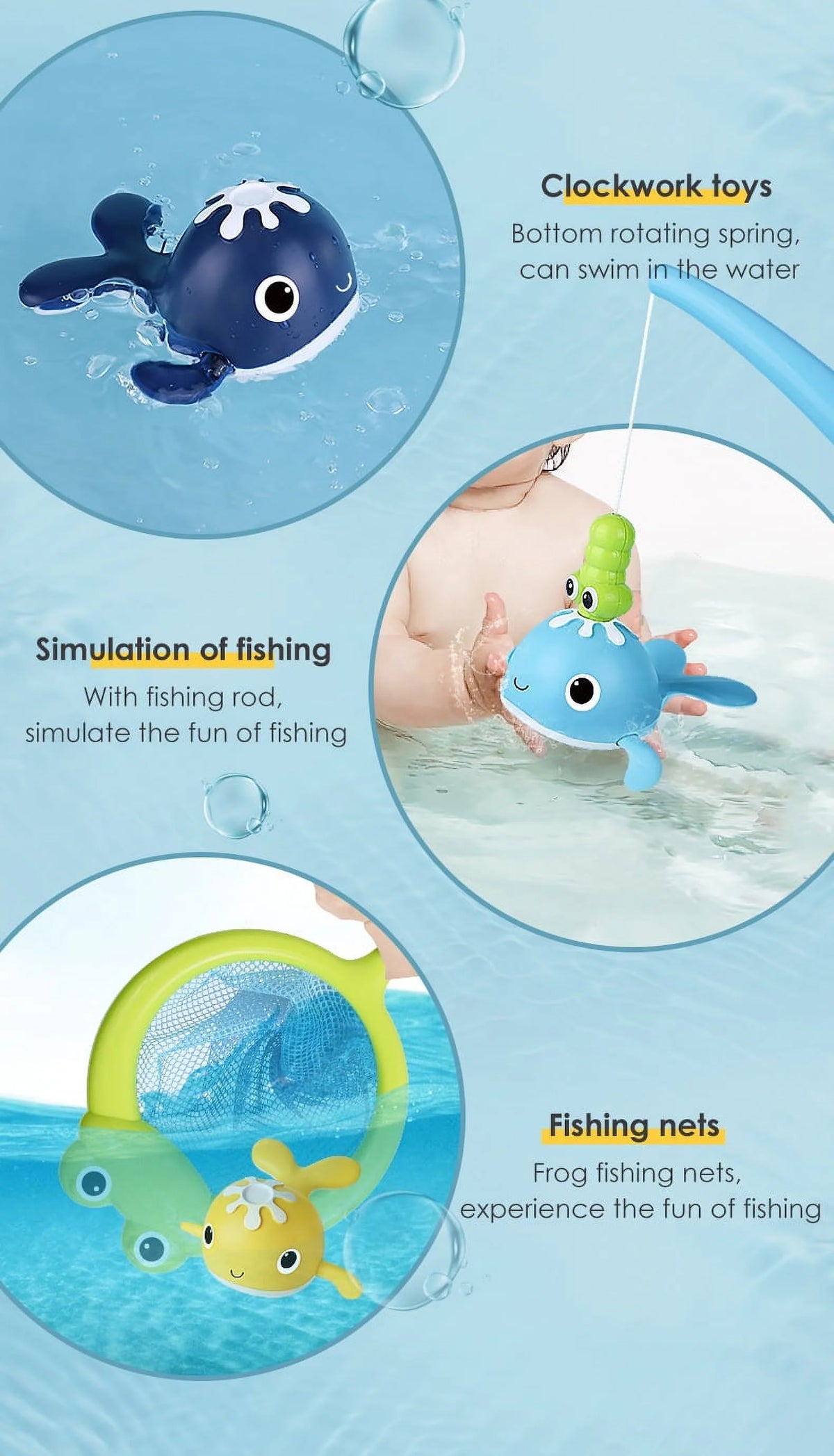Magnetic Fishing Bath Toys Wind-up Swimming Whale Floating Pool Tub Toys P463