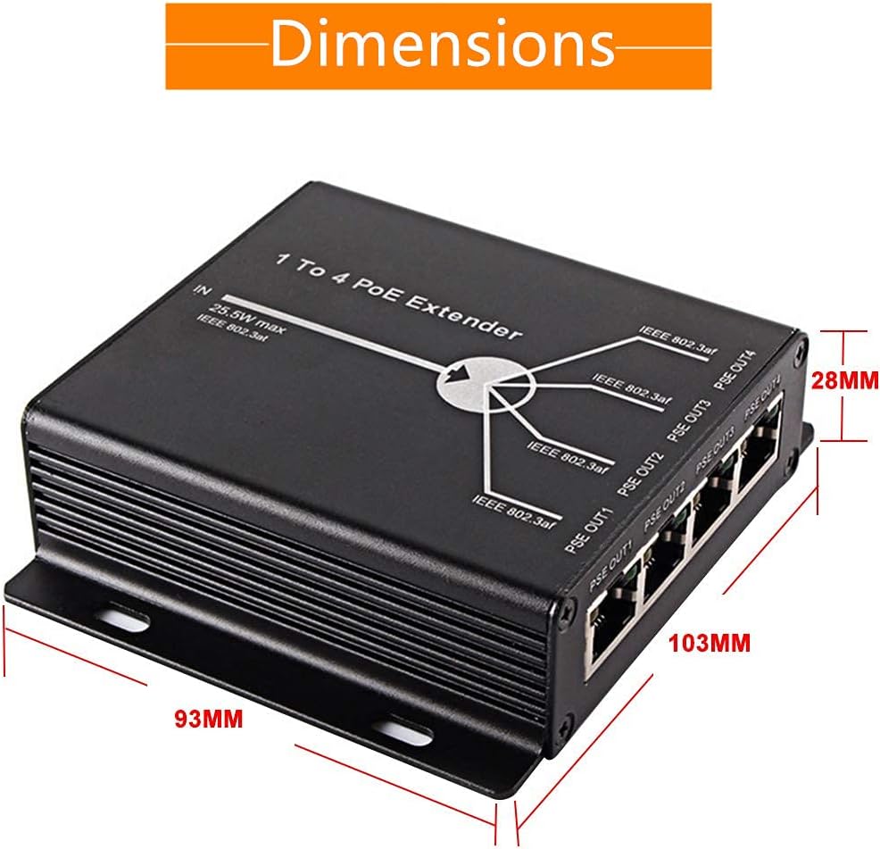PoE Extender Ethernet Repeater 10/100Mbps 1In/4Out Z3350