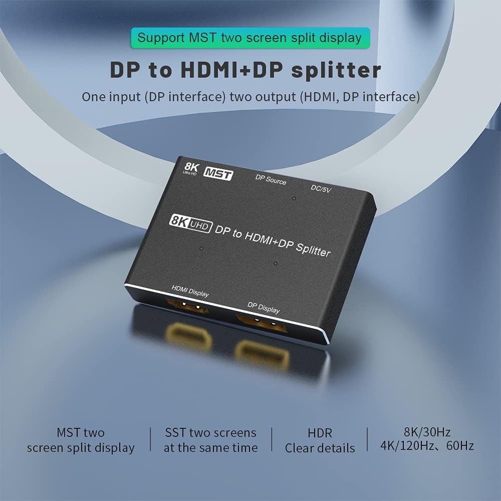 DisplayPort HDMI Splitter 8K MST SST 1In 2Out Directional DP 1.4 Converter Switch I58394