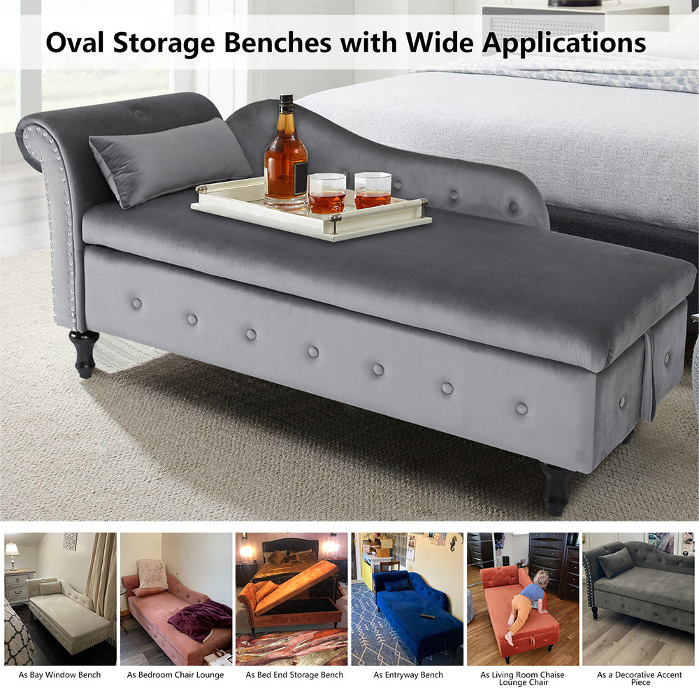 Velvet Storage Ottoman Bench with Nailhead Trim and Button Tufting Z72167