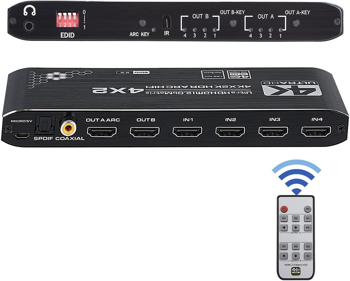 4K HDMI Matrix Switch 4x2 with IR Remote Control, Pack of 2 M236