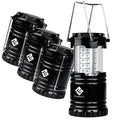 4 Pack Portable LED Camping Lantern with 12 AA Batteries, Black, Collapsible Y40686