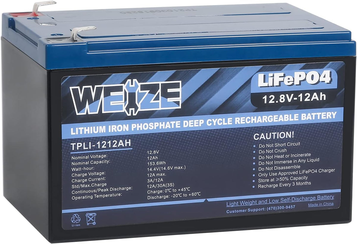 12V 12ah LiFePO4 Lithium Battery, Smart BMS, Pack of 2 D2134