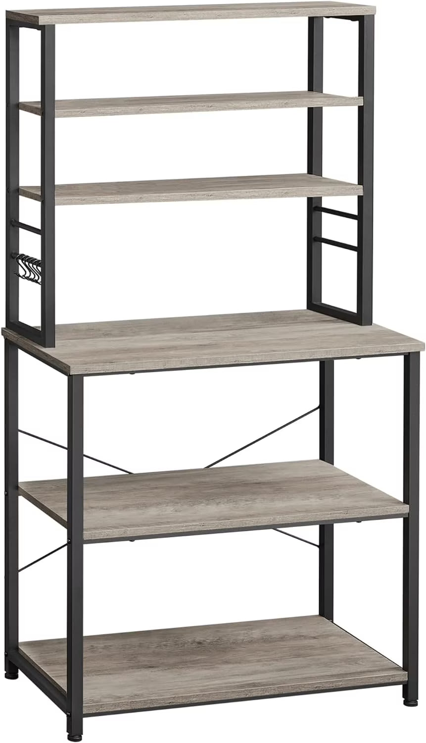 6-Tier Greige and Black Kitchen Shelves with 6 Hooks L8529