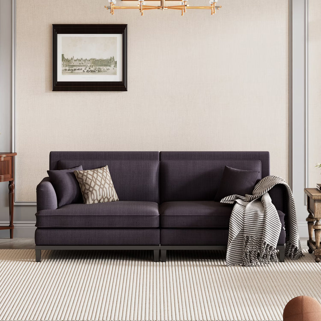 Gray Upholstered Loveseat Sofa with Wooden Legs and Two Throw Pillows W284653