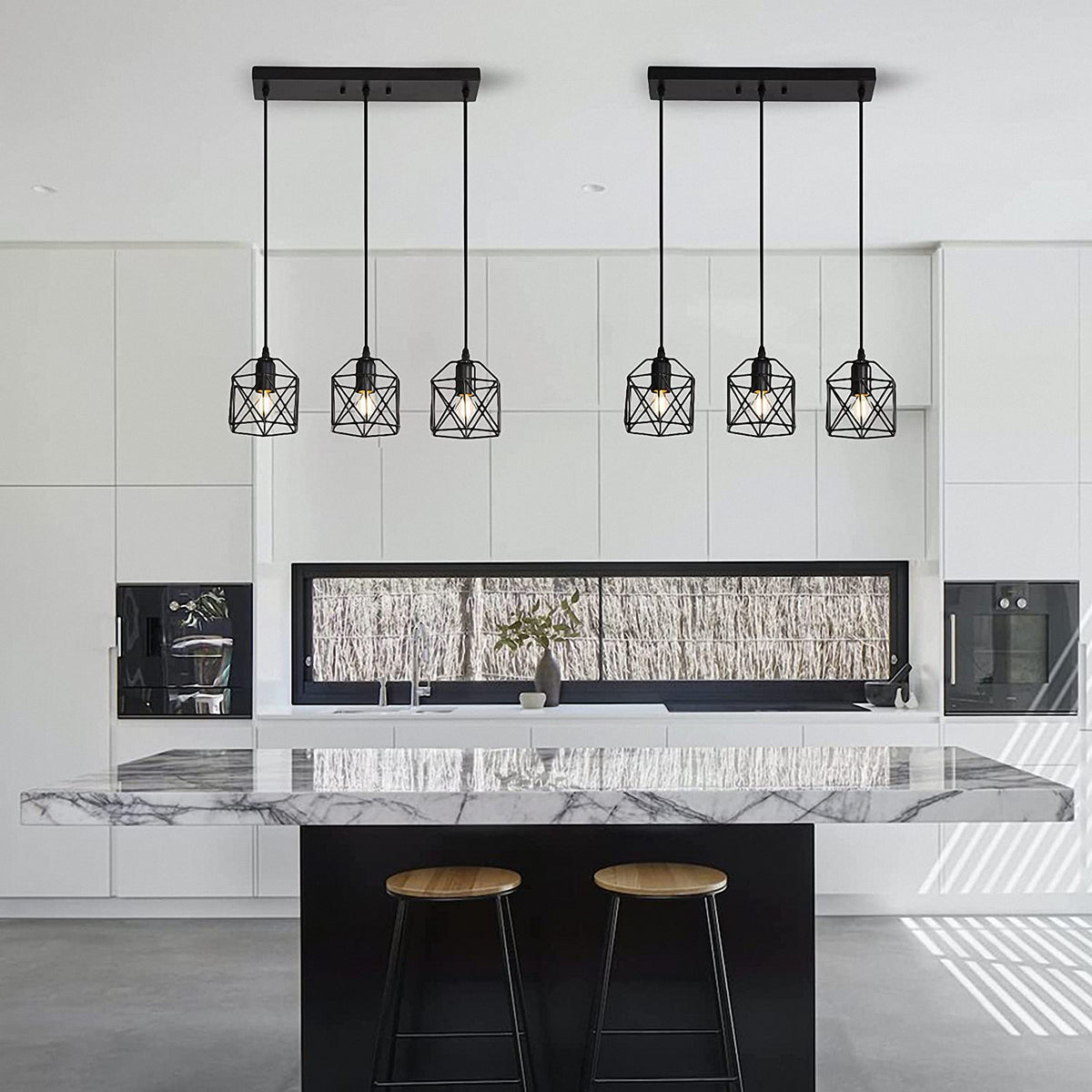 Black Finish 3 Lights Cage Pendant Lighting J53505