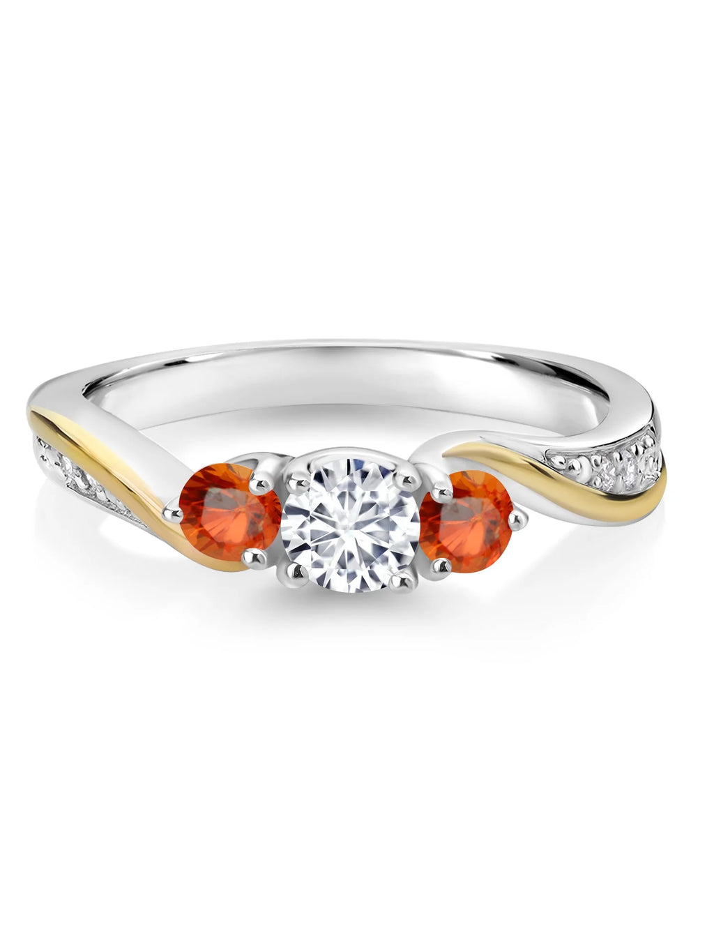 925 Sterling Silver 10K Yellow Gold White Lab Grown Diamond 3 Stone Engagement Ring L3712