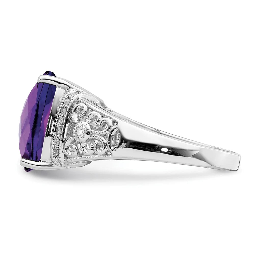 Sterling Silver Amethyst & Diamond Ring F359