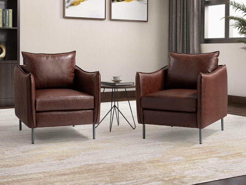 Leather Armchair Set Of 2, Brown X6349