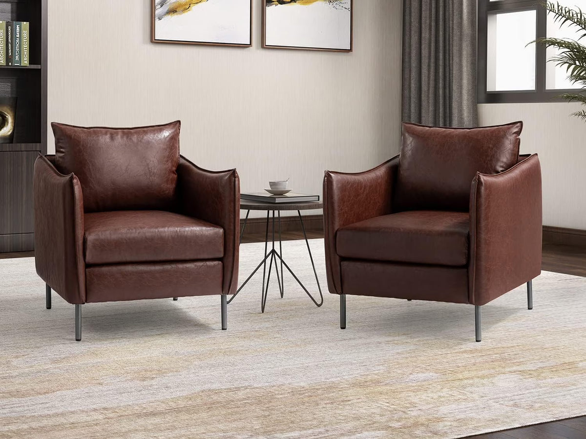 Leather Armchair Set Of 2, Brown X6349