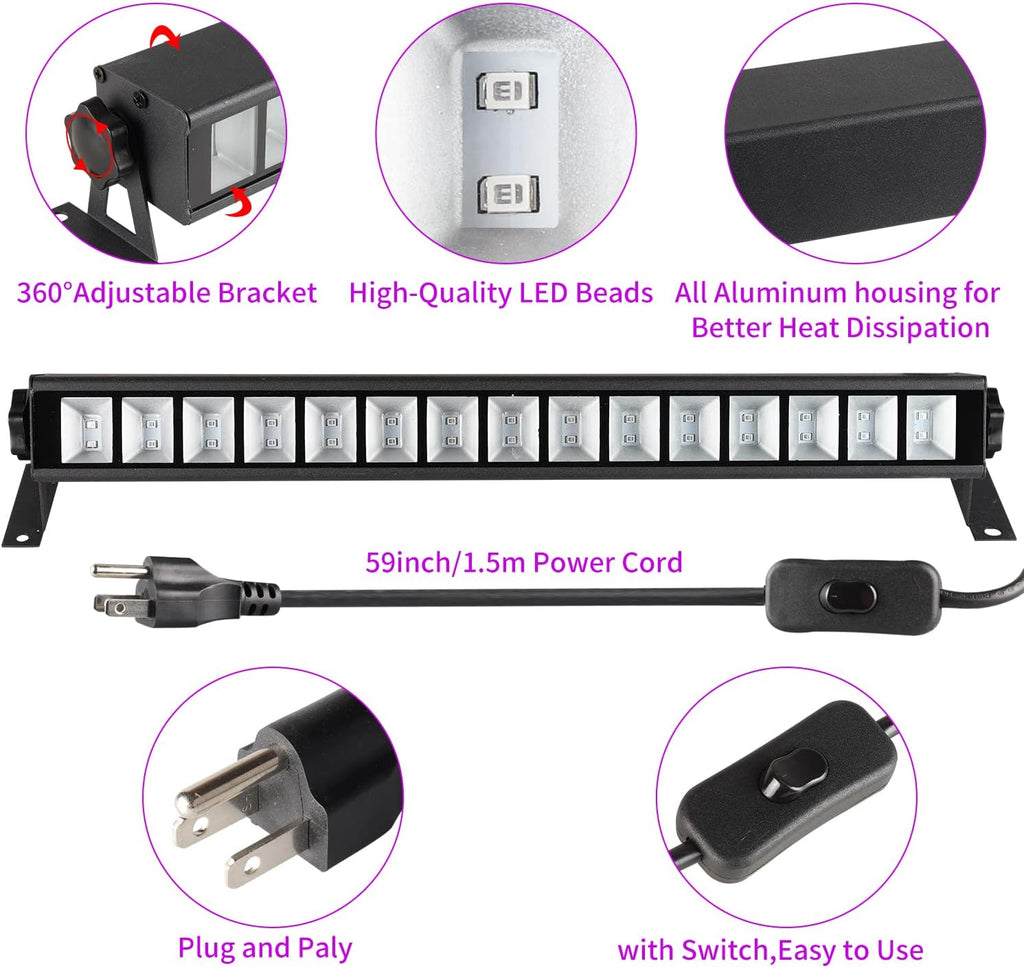 4 Pack 30W Black Light Bar with Switch, Plug and 5ft Cable I869831