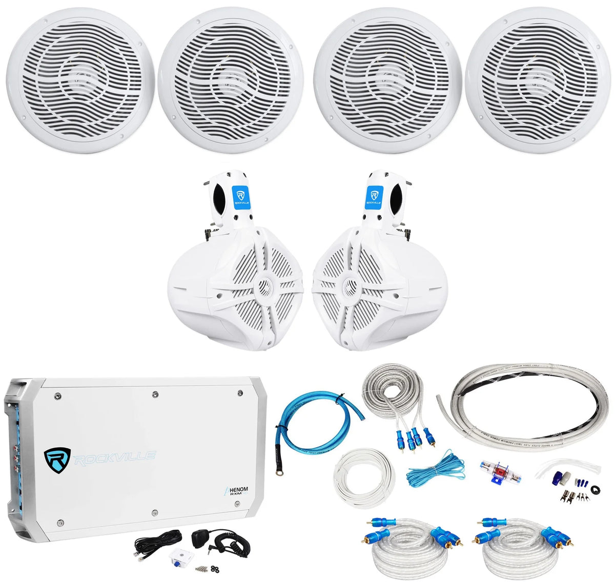 8" 1600w Marine Boat Speakers with Wakeboards Amp Wire Kit R72017