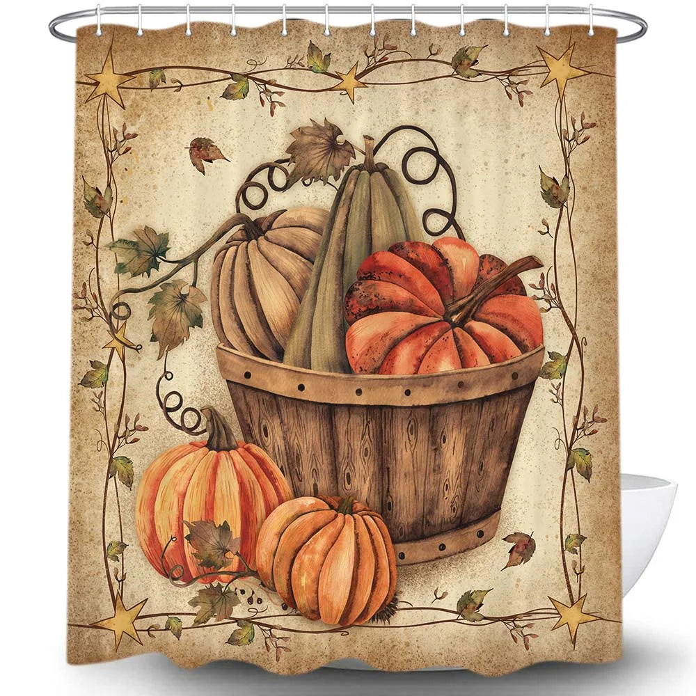 Fall Maple Leaves Fabric Shower Curtain with Hooks Set 60x72 Inch A7839