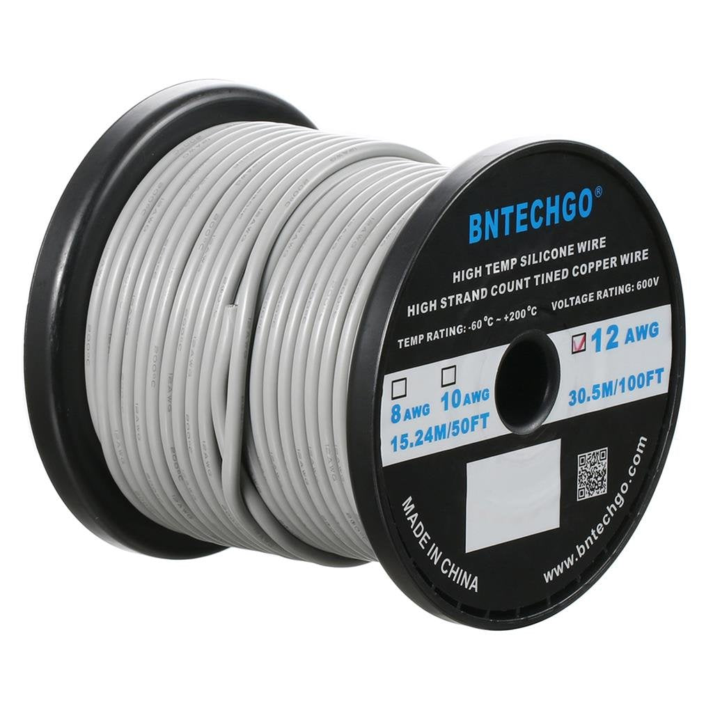 12 Gauge Silicone Wire Spool 100 ft Black Flexible 12 AWG Stranded Tinned Copper Wire Pack of 2 A33082