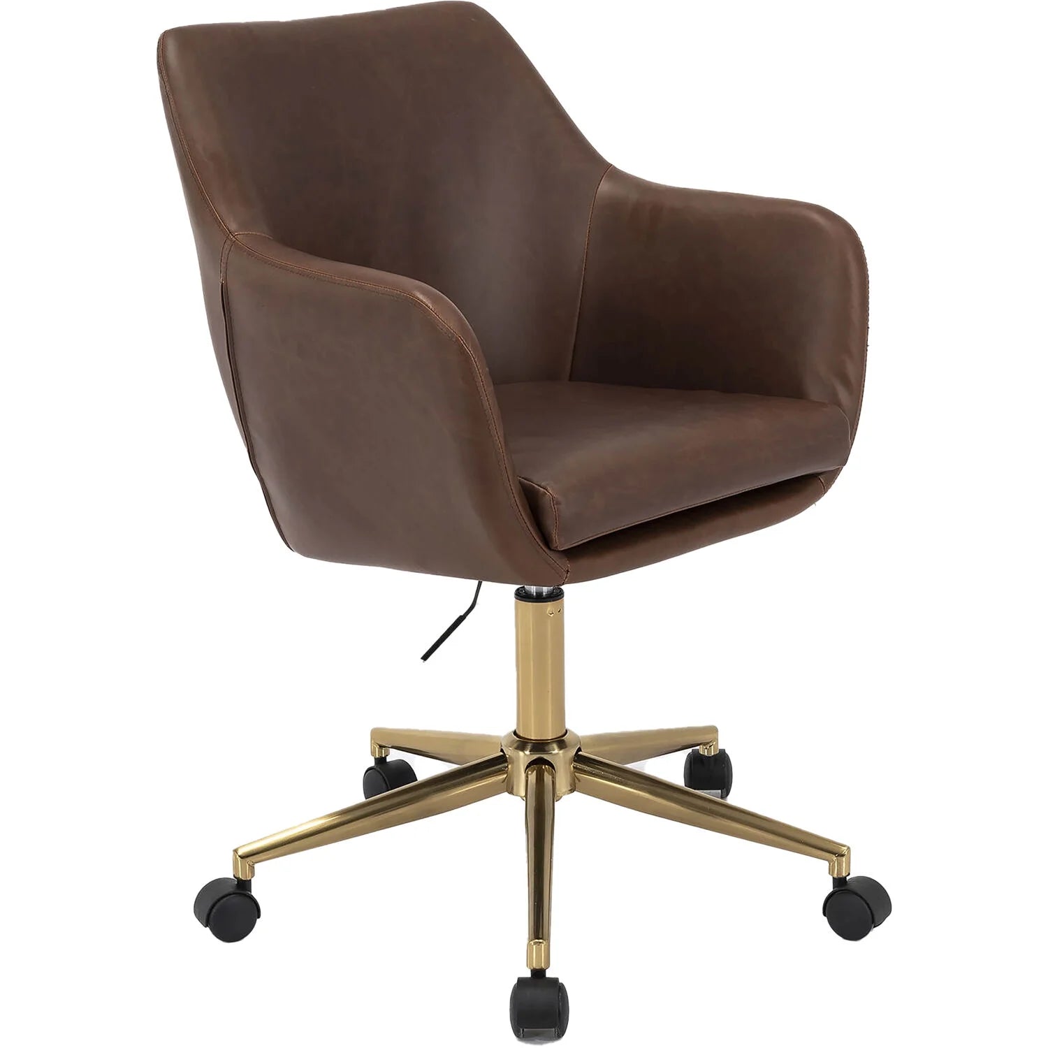 Tufted Office Chair in Faux Brown Leather with Wheels I475