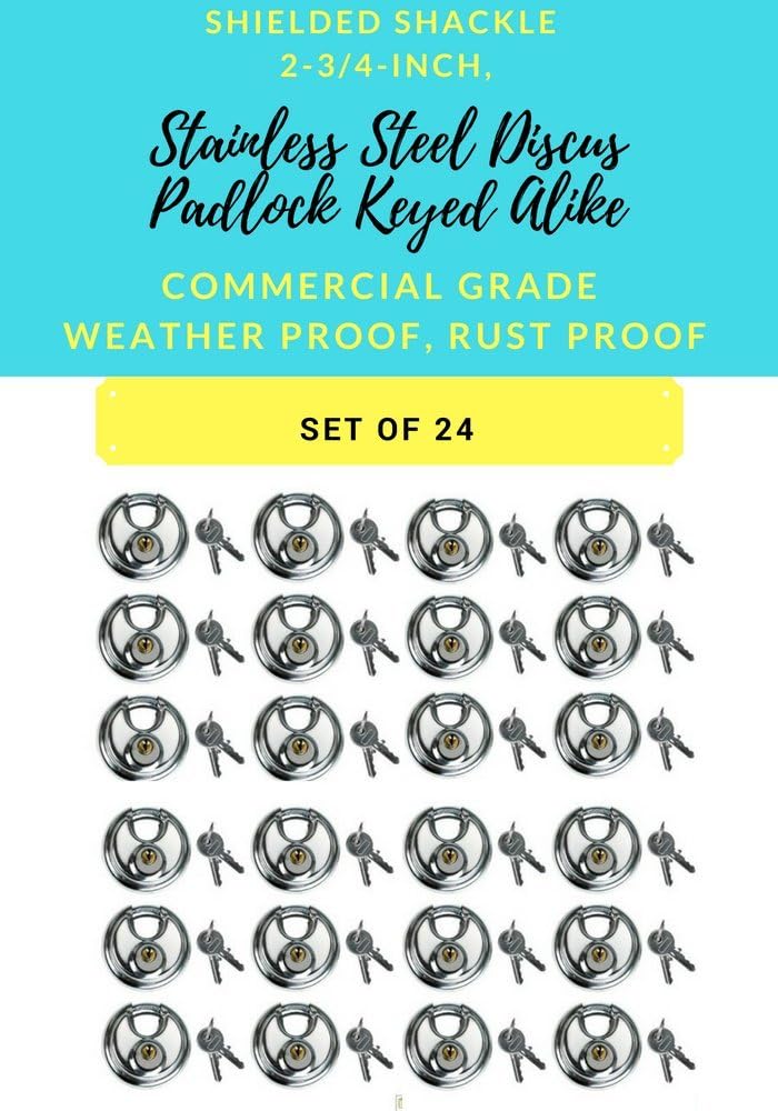 Set of 96 Round Disc Padlocks Keyed Alike 70mm Stainless Steel P319287
