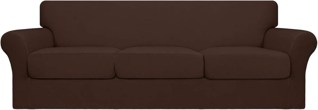 4 Pieces Stretch Sofa Slipcover for 3 Separate Cushion Couch, Camel W581810