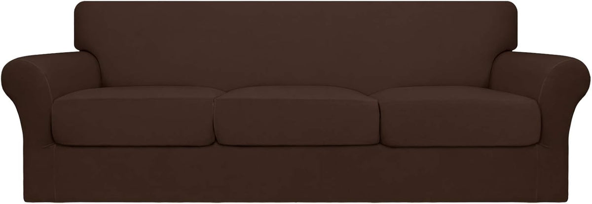 4 Pieces Stretch Sofa Slipcover for 3 Separate Cushion Couch, Camel W581810