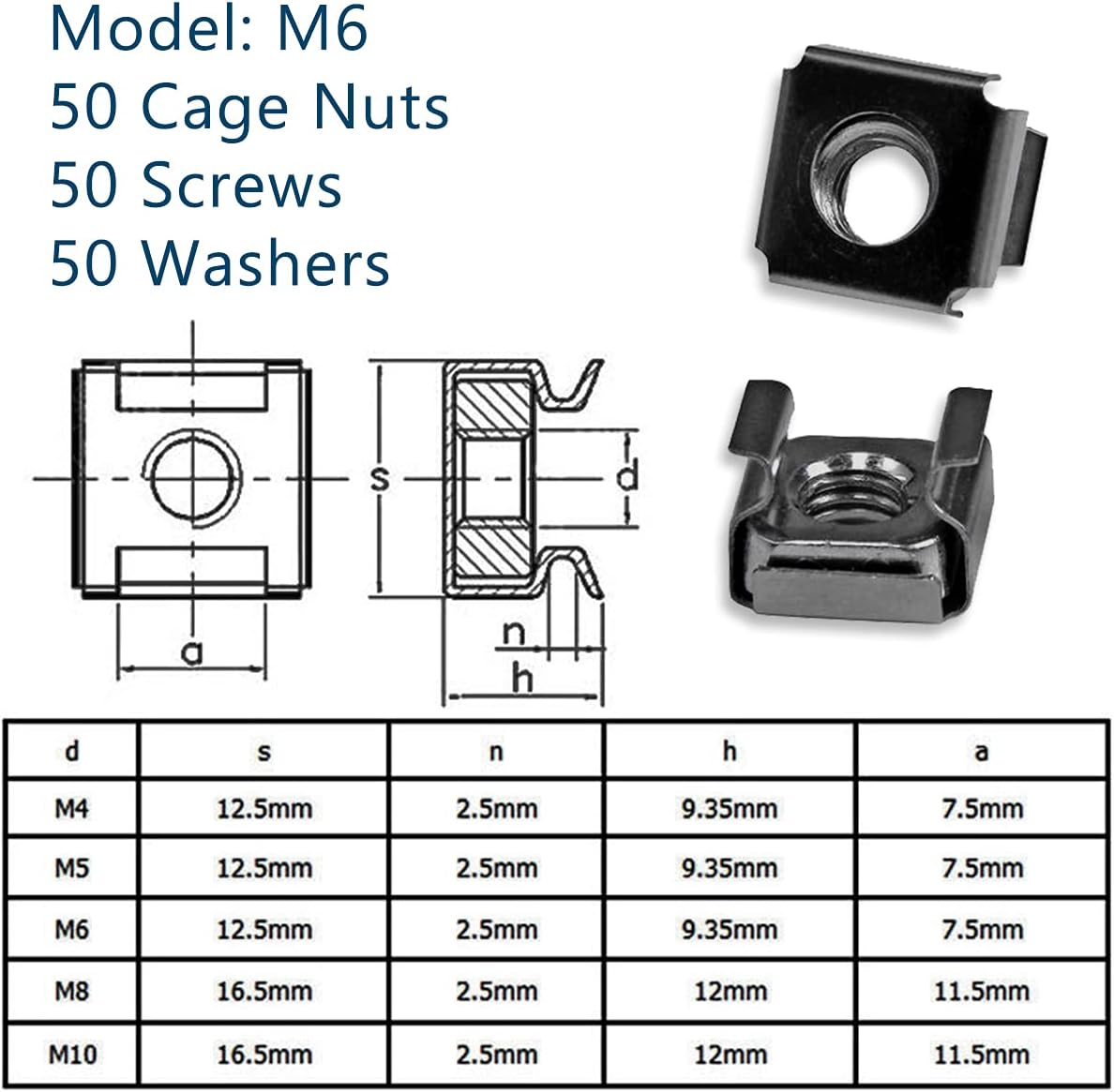 Cage Nut Tool, M6 Rack Screws and Washers, 50 Piece Set, Pack of 2 S271588