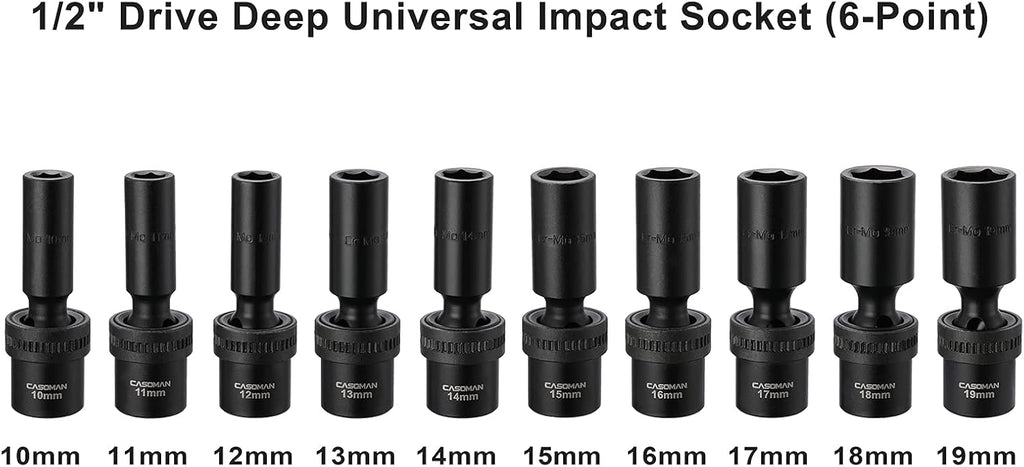 15 PCS 3/8 Drive Shallow Universal Impact Socket Set, 6 Point, Metric, 8-22mm W827