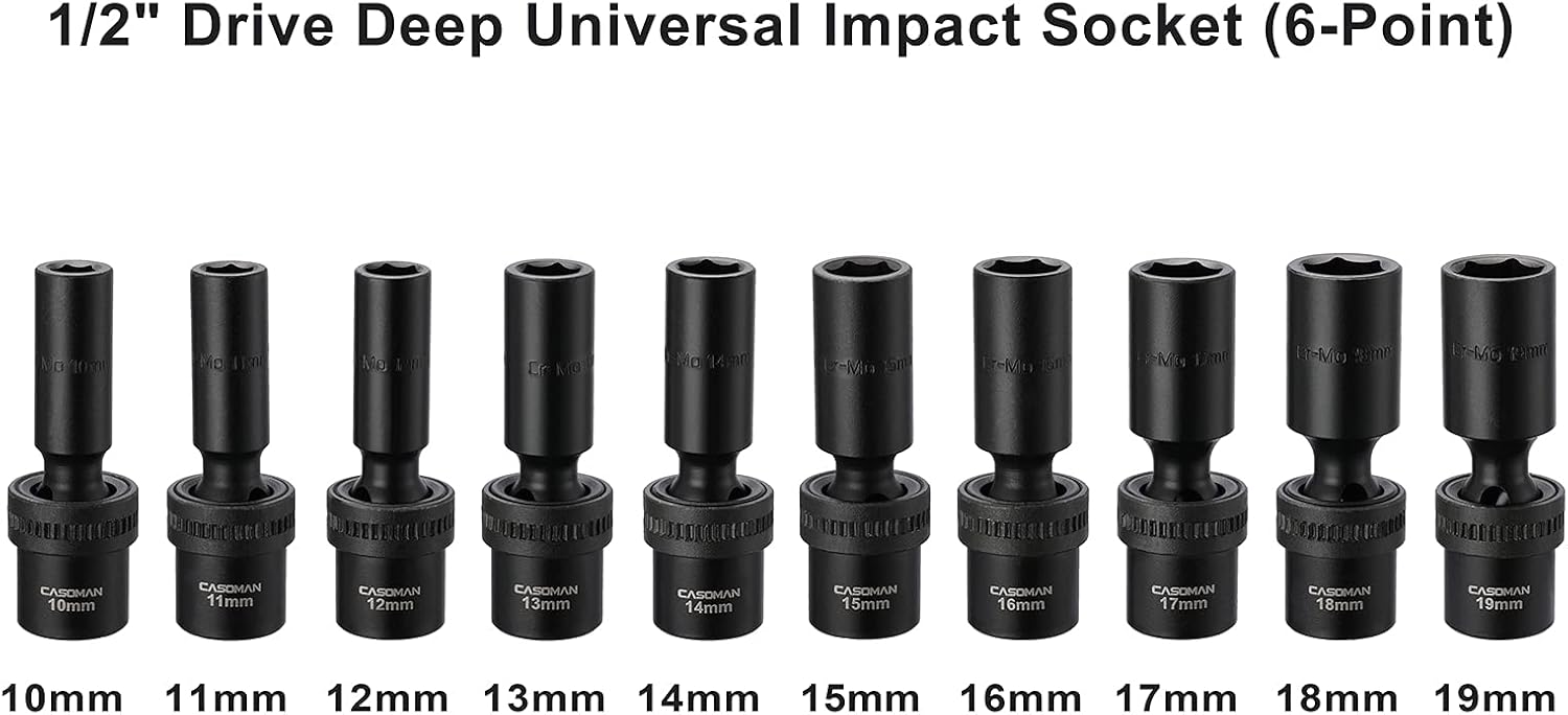 15 PCS 3/8 Drive Shallow Universal Impact Socket Set, 6 Point, Metric, 8-22mm W827