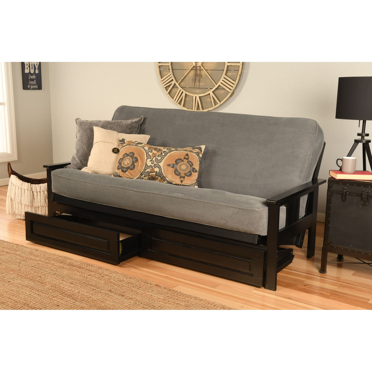 Black Finish Sofa with Storage and Removable Mattress Cover I369